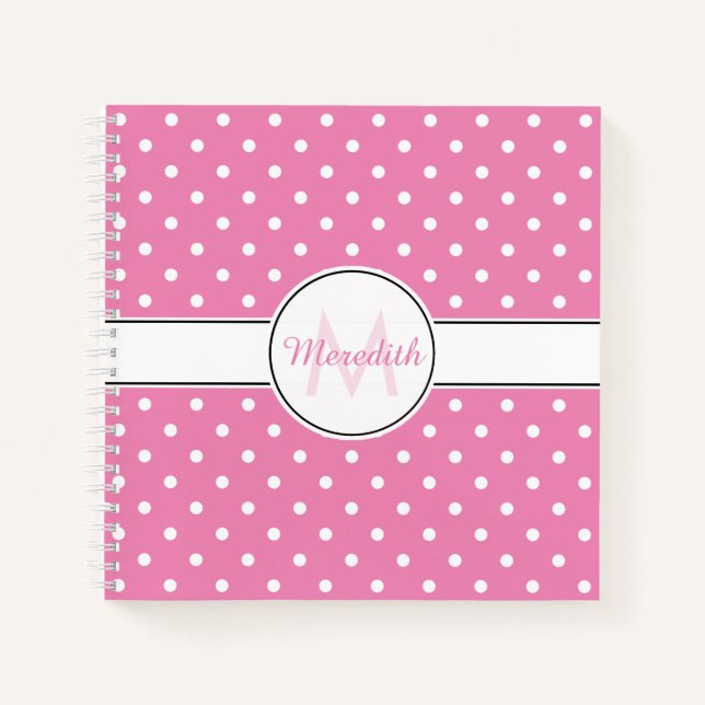 Carnet Monogramme de Motif de point rose mignon (Devant)
