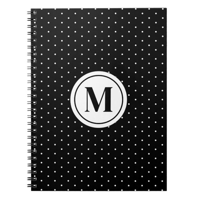 Carnet Monogramme de Motif de points Polka noir et blanc (Devant)
