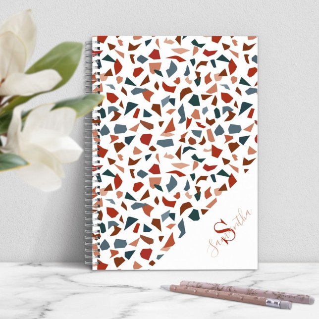 Carnet Monogramme de motif terrazzo moderne  (Modern Terrazzo Pattern Monogram Notebook)