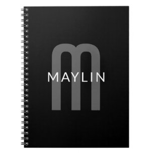 Carnet Monogramme de nom à l'aspect moderne   Noir Gris B