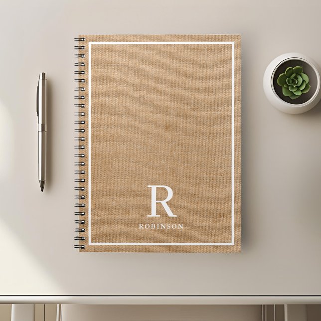 Carnet Monogramme de nom de famille en toile de jute rust (Créateur téléchargé)