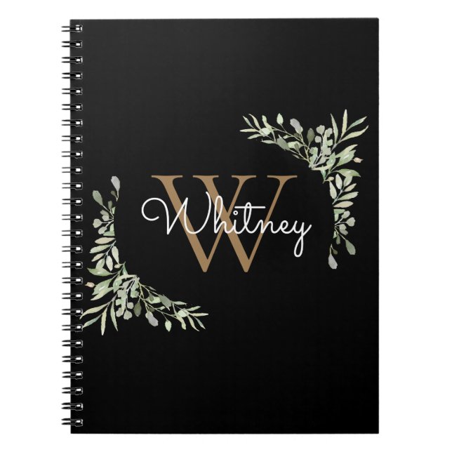 Carnet Monogramme de nom de script moderne en noir et or  (Devant)