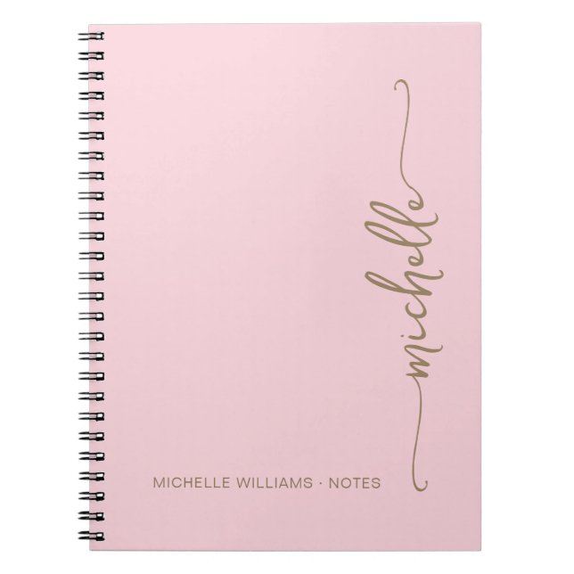 Carnet Monogramme de nom de script or moderne rose Girly  (Devant)