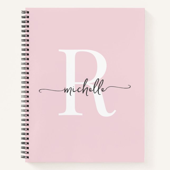 Carnet Monogramme de nom de script rose blush de fille mo (Devant)