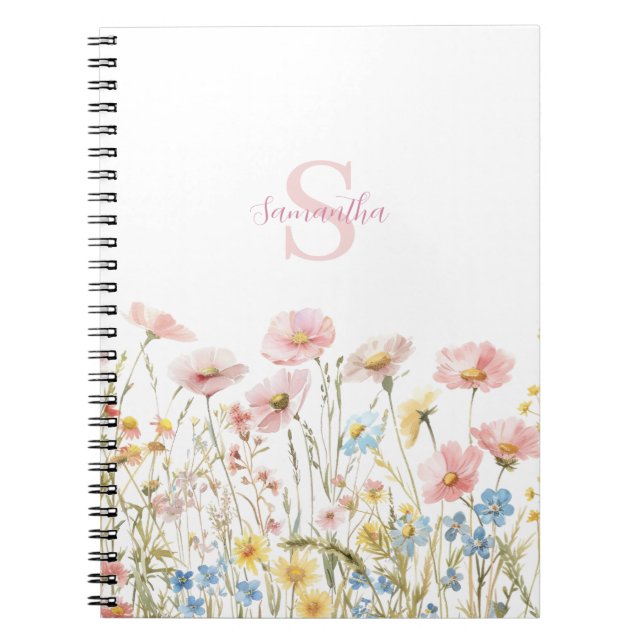 Carnet Monogramme de nom en aquarelle de fleur sauvage ro (Devant)