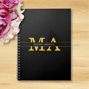 Carnet Monogramme de nom noir élégant moderne or