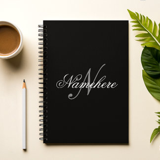 Carnet Monogramme de nom noir et blanc personnalisé uniqu