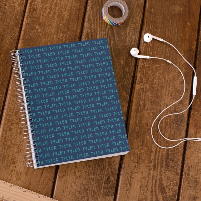 Carnet Monogramme de nom répétitif bleu vert (Créateur téléchargé)