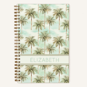 Carnet Monogramme de palmiers tropicaux Aqua et Cream