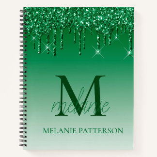 Carnet Monogramme de Parties scintillant à étincelle vert