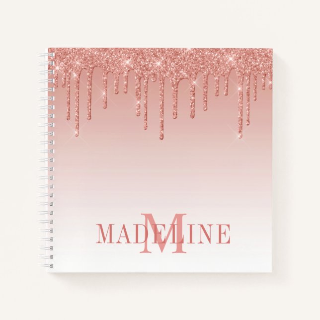 Carnet Monogramme de Parties scintillant d'or Rose modern (Devant)