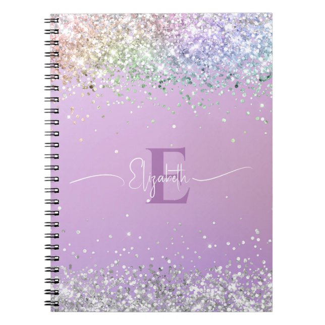 Carnet Monogramme de Parties scintillant moderne violet (Devant)