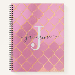 Carnet Monogramme de Parties scintillant rose et or moder
