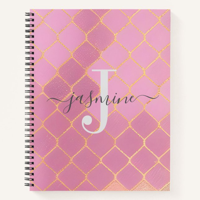 Carnet Monogramme de Parties scintillant rose et or moder (Devant)