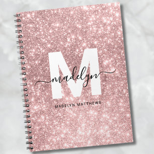 Carnet Monogramme de Parties scintillant rose pâle Rose