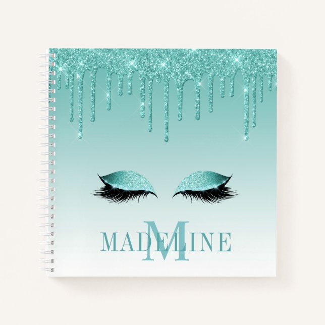 Carnet Monogramme de Parties scintillant Turquoise modern (Devant)