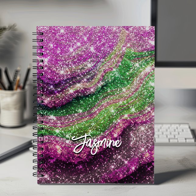 Carnet Monogramme de Parties scintillant vert rose ondulé (Créateur téléchargé)