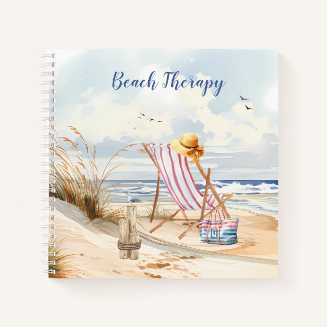 Carnet Monogramme de plage océan aquarelle élégant (Devant)