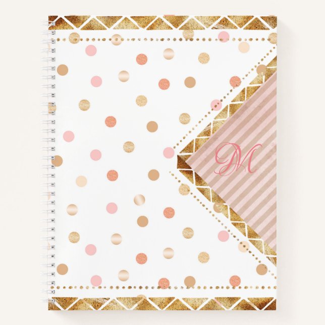 Carnet Monogramme de point de Polka or rose mignon (Devant)
