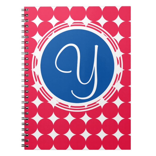 Carnet Monogramme de point Polka bleu et rouge (Devant)