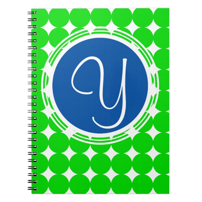 Carnet Monogramme de point Polka bleu et vert (Devant)
