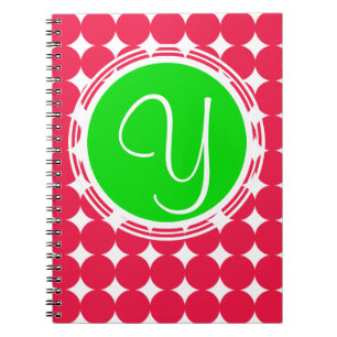 Carnet Monogramme de point Polka vert et rouge