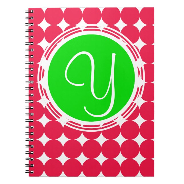 Carnet Monogramme de point Polka vert et rouge (Devant)