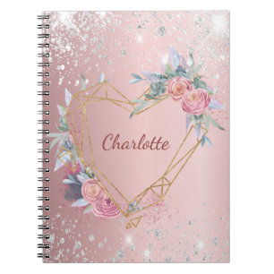 Carnet Monogramme de poussière de parties scintillant ros