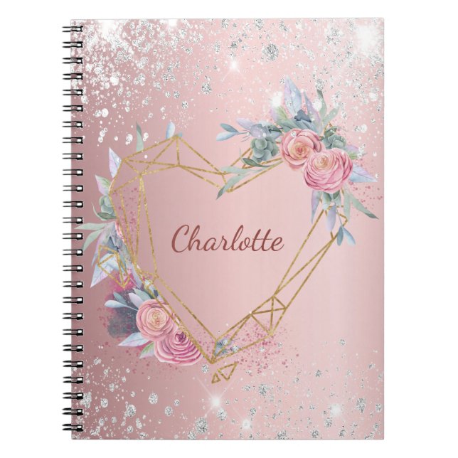 Carnet Monogramme de poussière de parties scintillant ros (Devant)