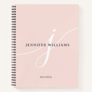 Carnet Monogramme de recette élégant rose blush blanc scr