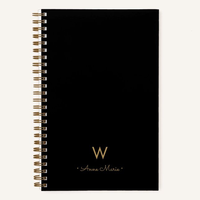 Carnet Monogramme de script Black Gold moderne (Recto)