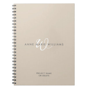 Carnet Monogramme de script blanc marron moderne