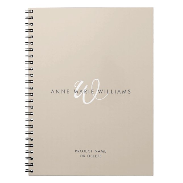 Carnet Monogramme de script blanc marron moderne (Devant)