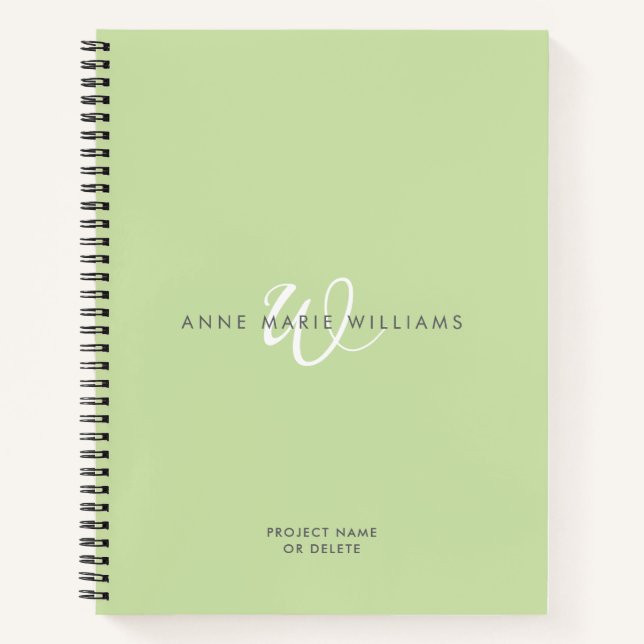 Carnet Monogramme de script blanc vert clair moderne (Devant)