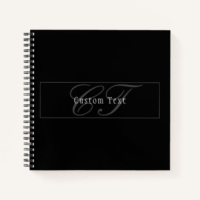 Carnet Monogramme de script élégant modifiable Noir Gris  (Devant)