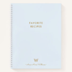 Carnet Monogramme de script en or bleu clair moderne