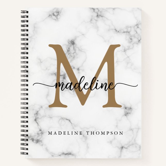 Carnet Monogramme de script féminin or marbre moderne (Devant)
