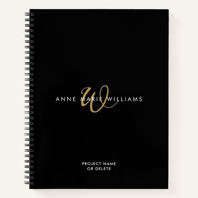 Carnet Monogramme de script or noir moderne (Devant)