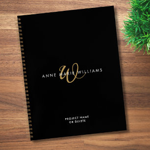 Carnet Monogramme de script or noir moderne
