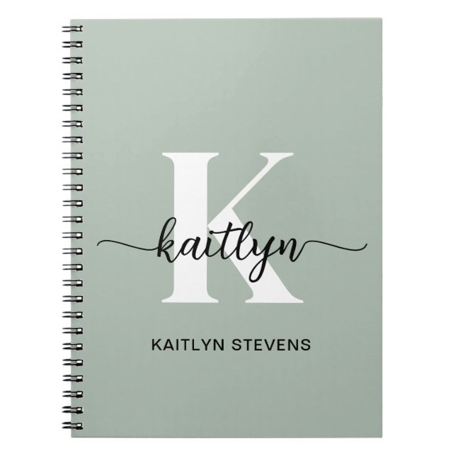 Carnet Monogramme de script vert Sage (Devant)