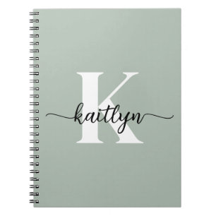Carnet Monogramme de script vert Sage