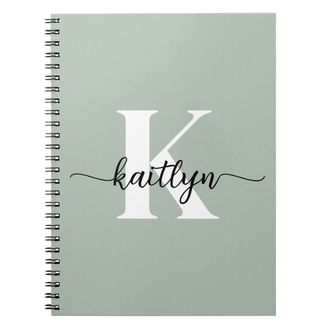 Carnet Monogramme de script vert Sage (Devant)