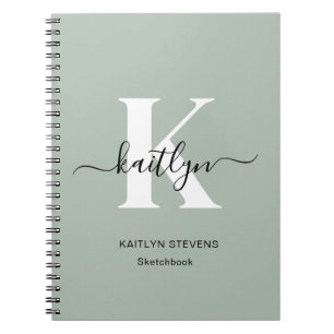 Carnet Monogramme de style moderne vert sauge