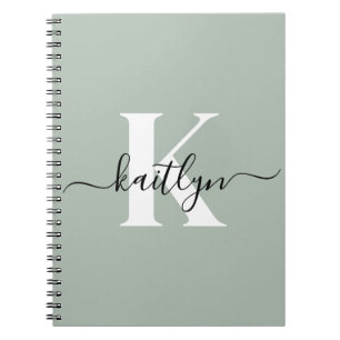 Carnet Monogramme de style moderne vert sauge
