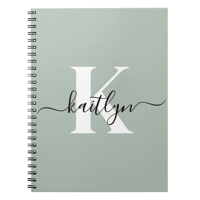 Carnet Monogramme de style moderne vert sauge (Devant)