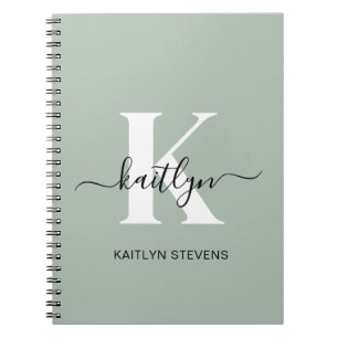 Carnet Monogramme de style moderne vert sauge