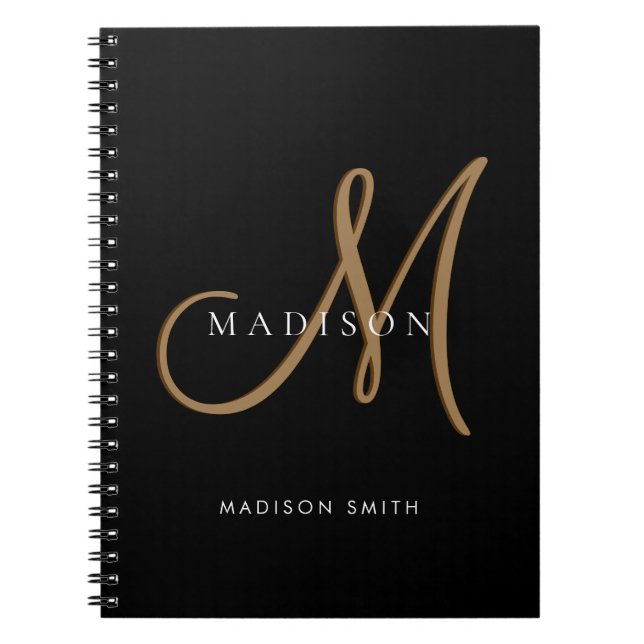 Carnet Monogramme de style noir et or élégant (Devant)