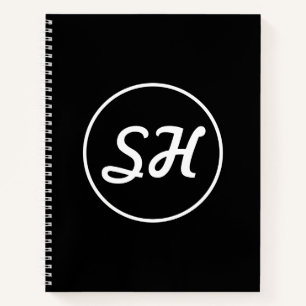 Carnet Monogramme de style rétro-moderne cool Noir et b