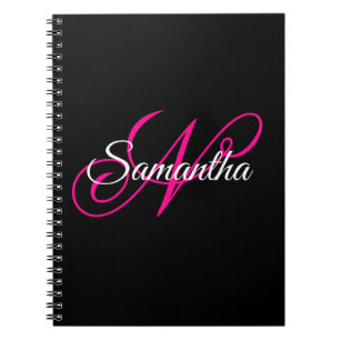 Carnet Monogramme de style script fantaisie noir blanc et