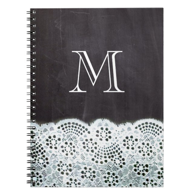 Carnet Monogramme de tableau noir en dentelle blanche (Devant)